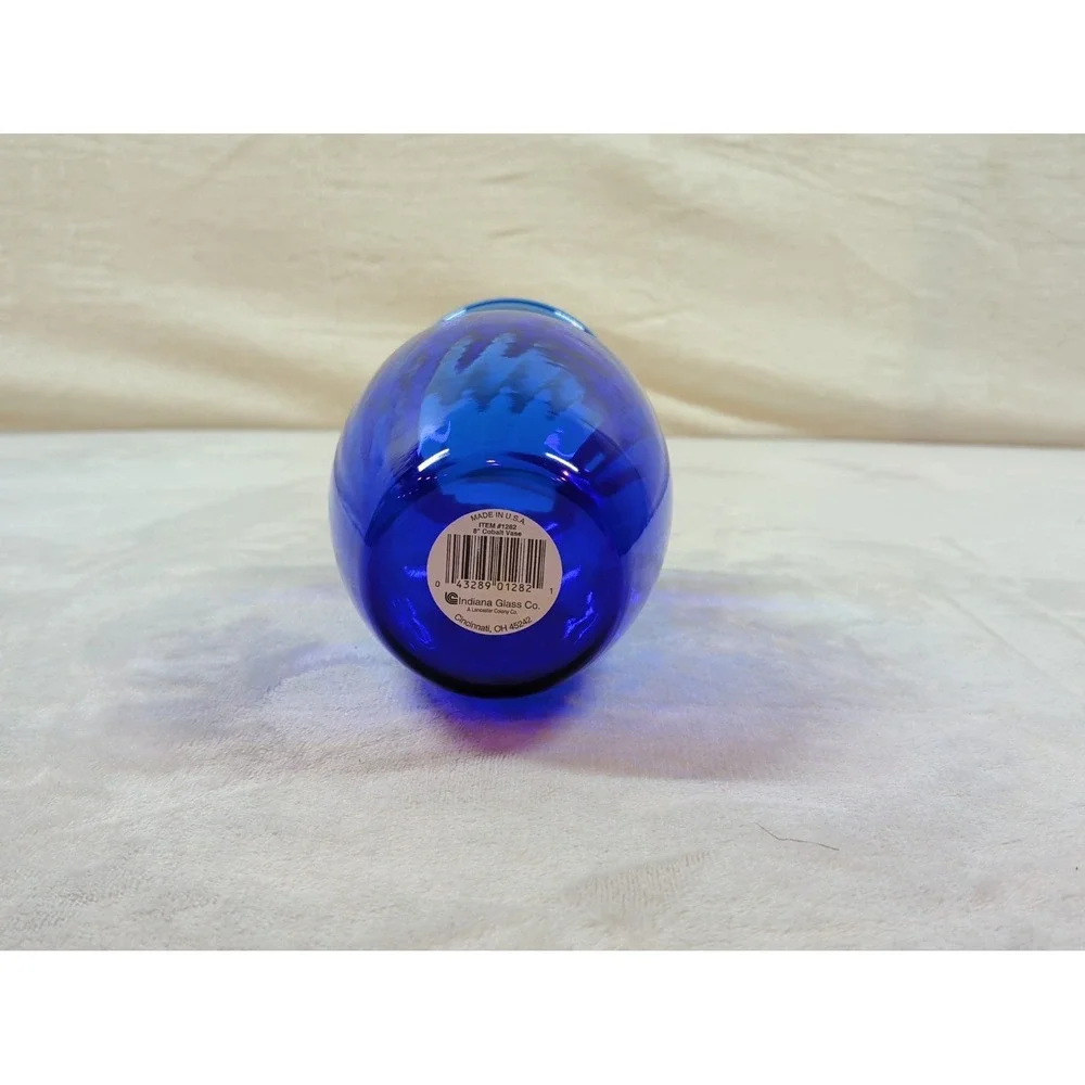 Indiana Glass Cobalt Blue Vase 8 Inch Optic Panel Flared‎ Rim 1282 Made in USA